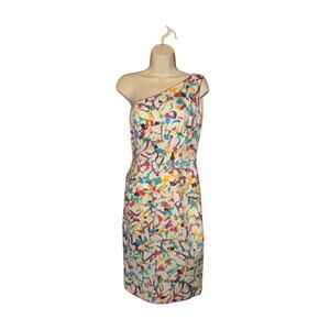 Vintage Morton Myles 80s‑90s Sequin Abstract One‑Shoulder Cocktail Dress Size 6